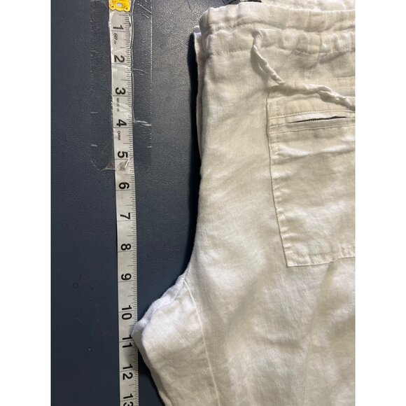 Womens Linen Pants Size 8 White Drawstring Waist Coastal Beach Boho Lagenlook - Picture 3 of 12